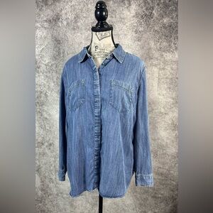 Talbots Blue Denim Pocketed Button Down Lyocell Long Sleeve Shirt Size XL